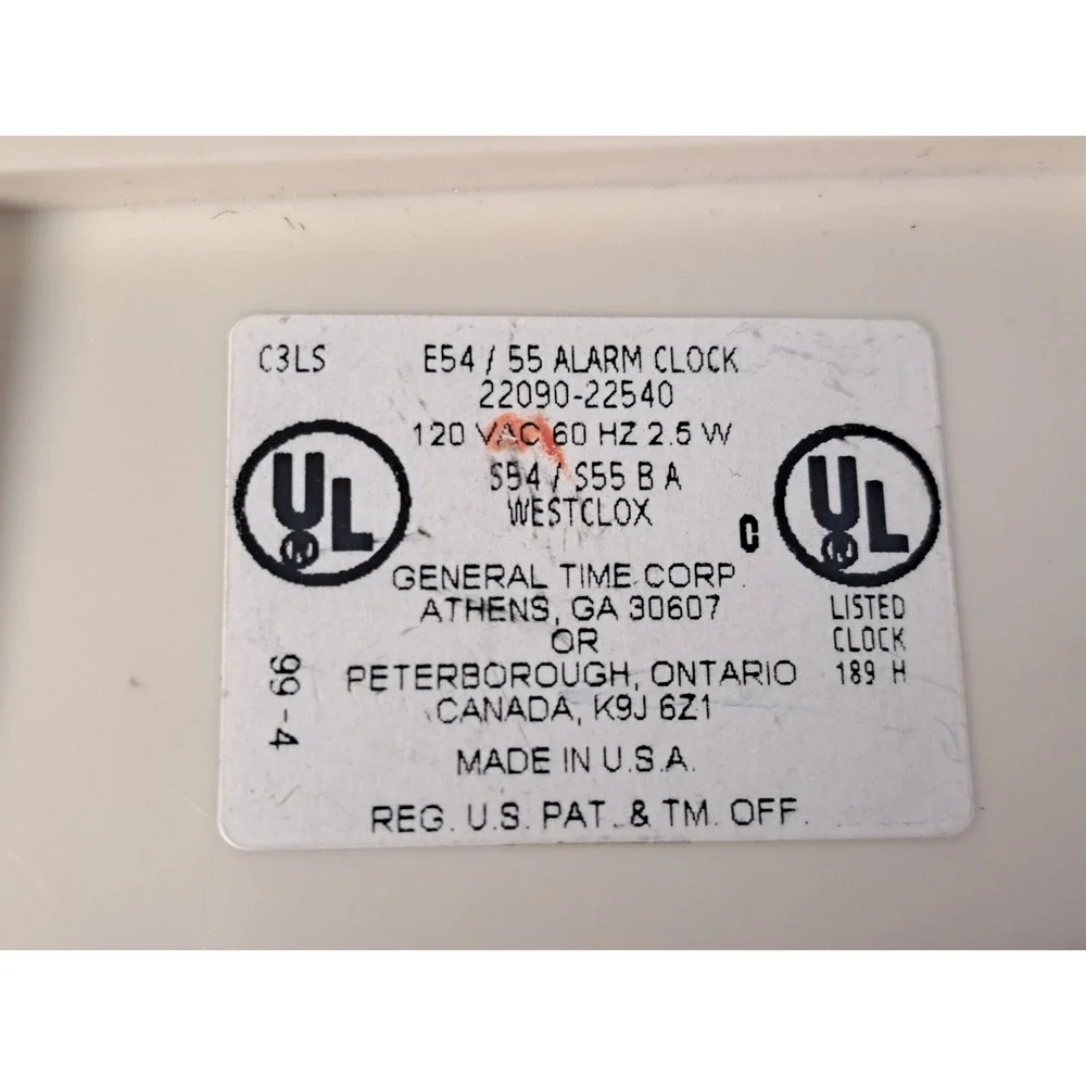 Westclox E54 55 Electric Alarm Clock Cream Vintage Analog Made in USA 2209022540